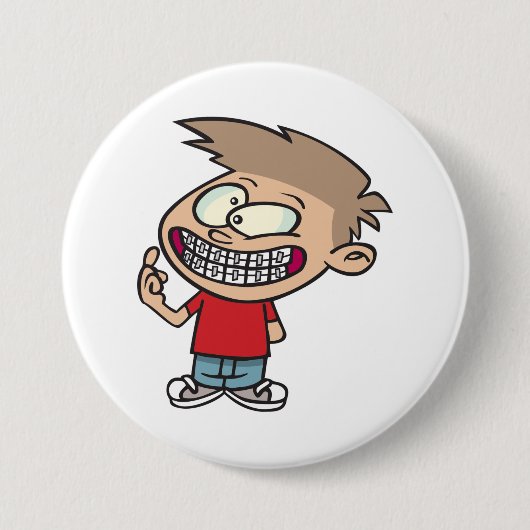 中括弧おもしろい付き漫画の少年スマイル 缶バッジ (正面)