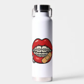 中括弧とピアシングを使用した漫画の唇のシール ウォーターボトル (正面)