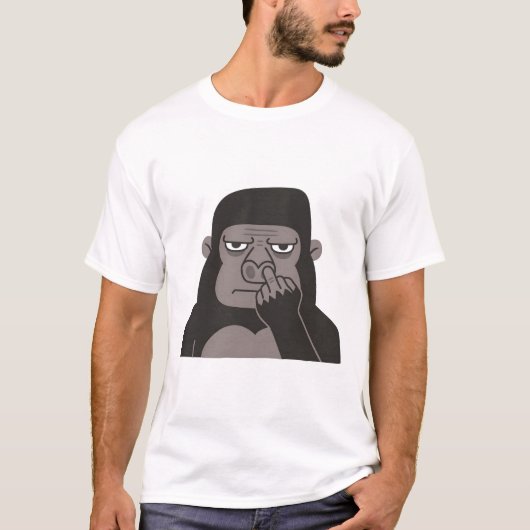 中指で鼻をほじるゴリラの落書き Tシャツ (正面)