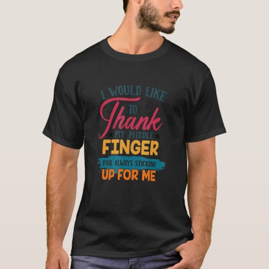 中指のサルカ感謝していを食べたいおもしろい Tシャツ (正面)