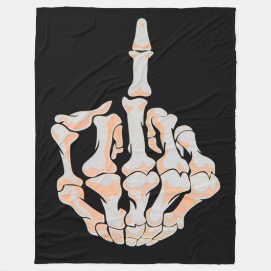 中指のスカルのサテンの背景 フリースブランケット (正面)