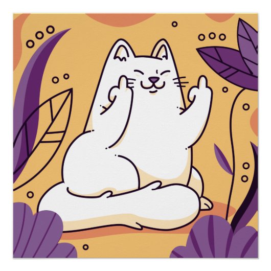 中指を立てている猫 ポスター (正面)