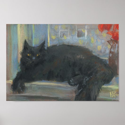 中断昼寝、黒猫の印象派絵画の ポスター (正面)