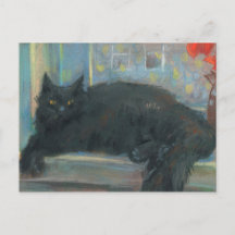 中断昼寝、黒猫の印象派絵画の