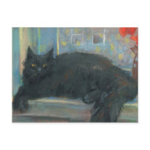 中断昼寝、黒猫の印象派絵画の