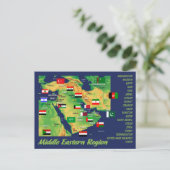 中東の国々の地理マップ(フラグ付き) ポストカード (スタンド正面)