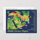 中東の国々の地理マップ(フラグ付き) ポストカード (正面/裏面)