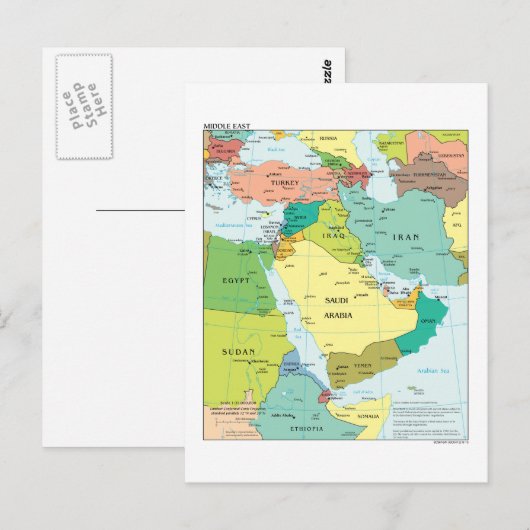 中東の地図 ポストカード (正面/裏面)