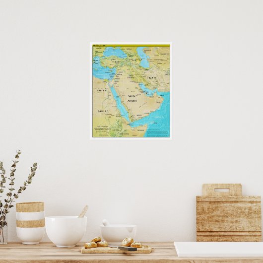 中東の地政学的な地域地図 ポスター (キッチン)
