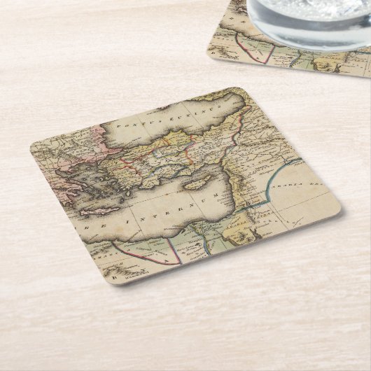中東地図書の地図 スクエアペーパーコースター (アングル)