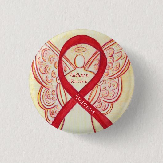 中毒の回復認識度リボンエンジェルピン 缶バッジ (正面)