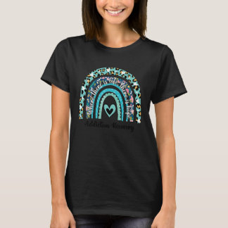 中毒の回復認識度レインボーリボンブルーL Tシャツ