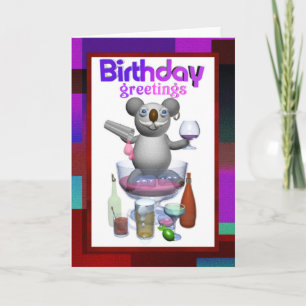中漫画のコアラの誕生日のバーテンダーのブランク カード