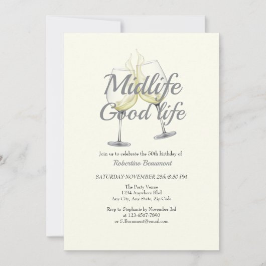 中生グッドライフエレガントワイングラス50誕生日 招待状 (正面)