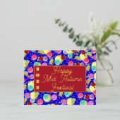 中秋のムーンケーキの青 箔シーズンポストカード (立ち正面)