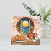 中秋フェスティバルうさぎ、ムーンケーキ、茶 招待状 (スタンド正面)