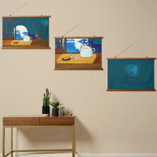 中秋フェスティバルウォールつるズタペストリー 吊り下げ型タペストリー (非対称)