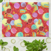 中秋フェスティバルムーンケーキレッドキッチンタオル キッチンタオル (折り畳み)