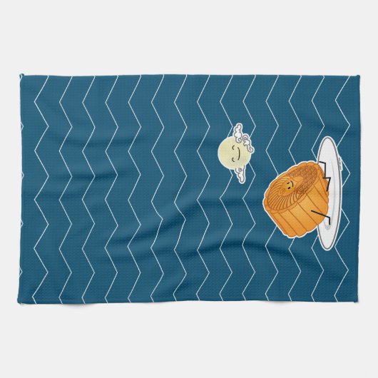 中秋フェスティバルムーンケーキ月面ケーキ過去 キッチンタオル (横)