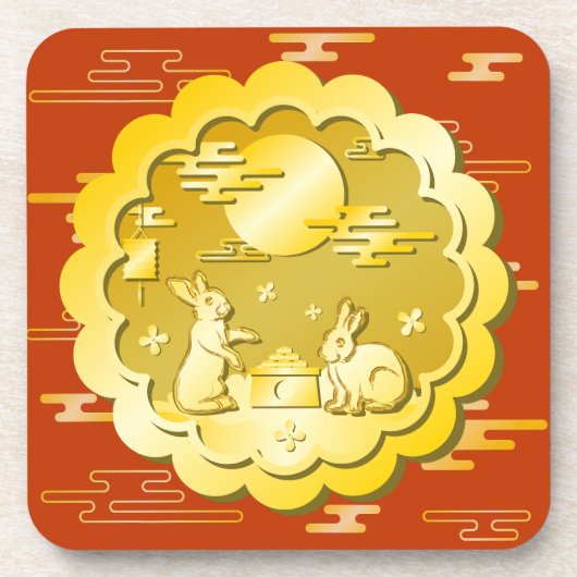 中秋フェスティバル金ゴールドムーンケーキムーンラビット コースター (正面)