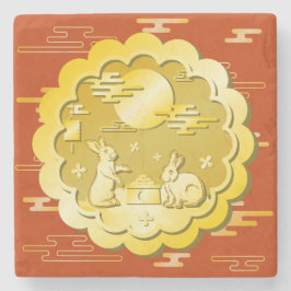 中秋フェスティバル金ゴールドムーンケーキムーンラビット ストーンコースター