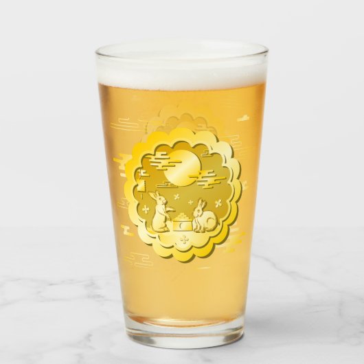 中秋フェスティバル金ゴールドムーンケーキムーンラビット タンブラーグラス (ドリンク正面)