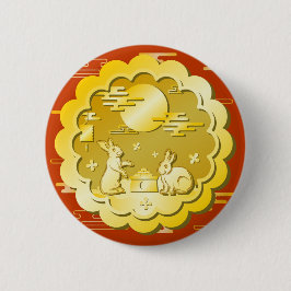 中秋フェスティバル金ゴールドムーンケーキムーンラビット 缶バッジ