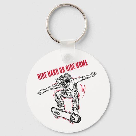 中空飛んでいるスケートボードをするスケーター キーホルダー (正面)