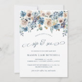 中立および青い花柄|の一口はおよび見ます 招待状 (正面)