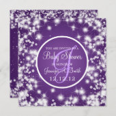 中立のベビーシャワーエレガント冬のスパークルパープル 招待状 (正面/裏面)