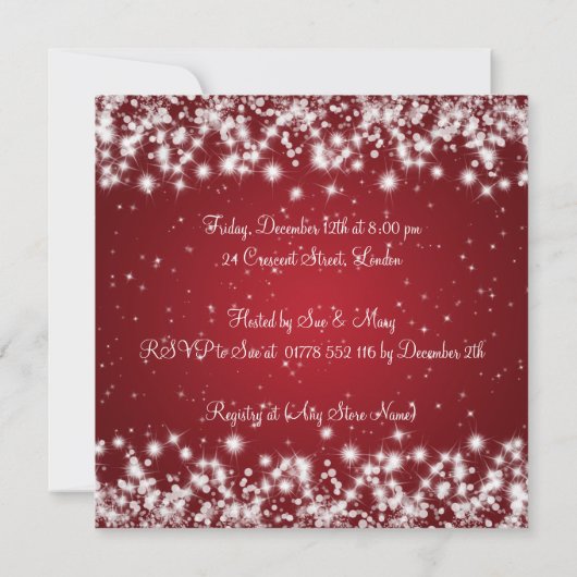 中立のベビーシャワー、冬エレガントの輝きの赤 招待状 (裏面)
