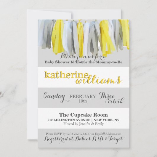 中立ベビーシャワーの招待状のふさの花輪 招待状 (正面)