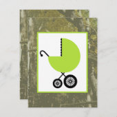 中立ベビーシャワー-緑キャリッジ及びカムフラージュ 招待状 (正面/裏面)