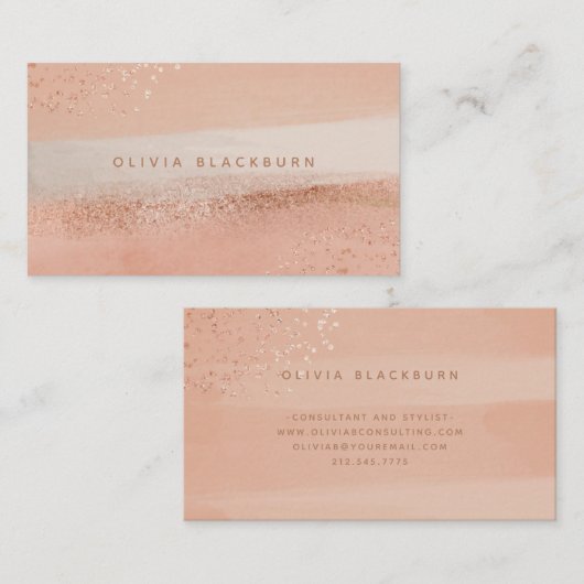 中立ボホ|抽象芸術水彩とバラ金ゴールド 名刺 (正面/裏面)