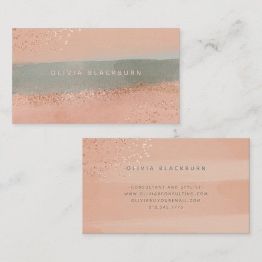 中立ボホ|抽象芸術水彩とバラ金ゴールドB 名刺 (正面/裏面)