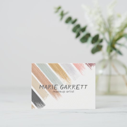 中立モダンおもしろい水クール色ブラシストローク 名刺 (スタンド正面)