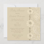 中立ヴィンテージのベビーシャワーのきらきら光るな花及び真珠 招待状 (裏面)