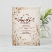 中立乾燥ワイルドフラワー感謝祭ディナー 招待状 (スタンド正面)