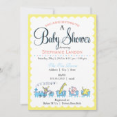 中立動物の列車|のレトロのベビーシャワー 招待状 (正面)