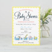 中立動物の列車|のレトロのベビーシャワー 招待状 (スタンド正面)