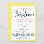 中立動物の列車|のレトロのベビーシャワー 招待状 (正面/裏面)