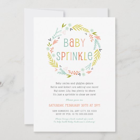 中立春のリースのベビーは招待を振りかけます 招待状 (正面)