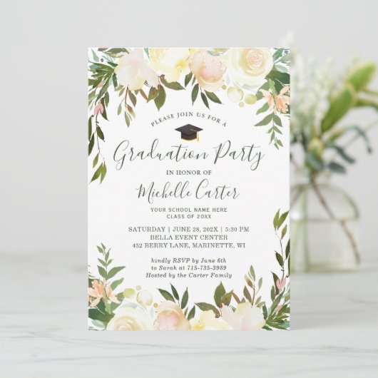 中立白人緑のフローラ卒業パーティー 招待状 (スタンド正面)