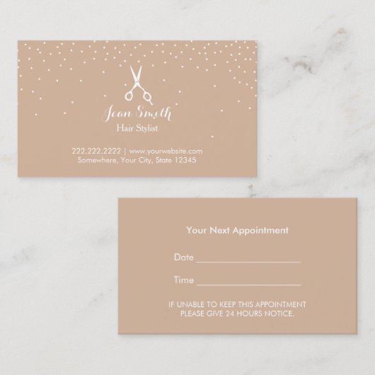 中立紙吹雪は美容師のアポイントメントに点を打ちます 予約カード (正面/裏面)