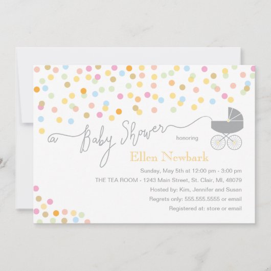 中立紙吹雪|ベビーシャワー招待状 招待状 (正面)