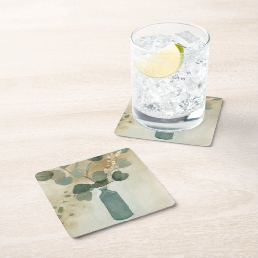 中立配置 – 花瓶の緑 スクエアペーパーコースター (インサイチュ)