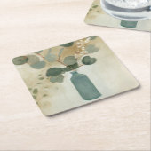 中立配置 – 花瓶の緑 スクエアペーパーコースター (アングル)