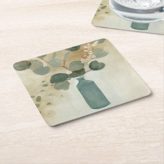 中立配置 – 花瓶の緑 スクエアペーパーコースター (アングル)