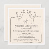 中立鳥のモダンな家族はベビーシャワーをつなぎます 招待状 (正面/裏面)