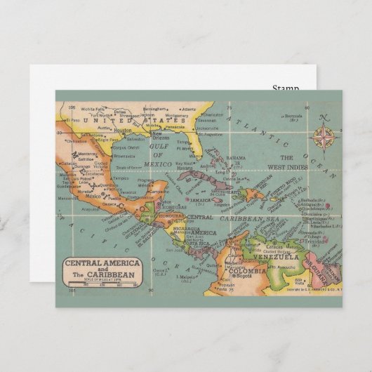 中米カリブ海地図ポストカード ポストカード (正面/裏面)